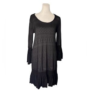 Green Dragon Black Patterned Bell Sleeve Dress Size Small